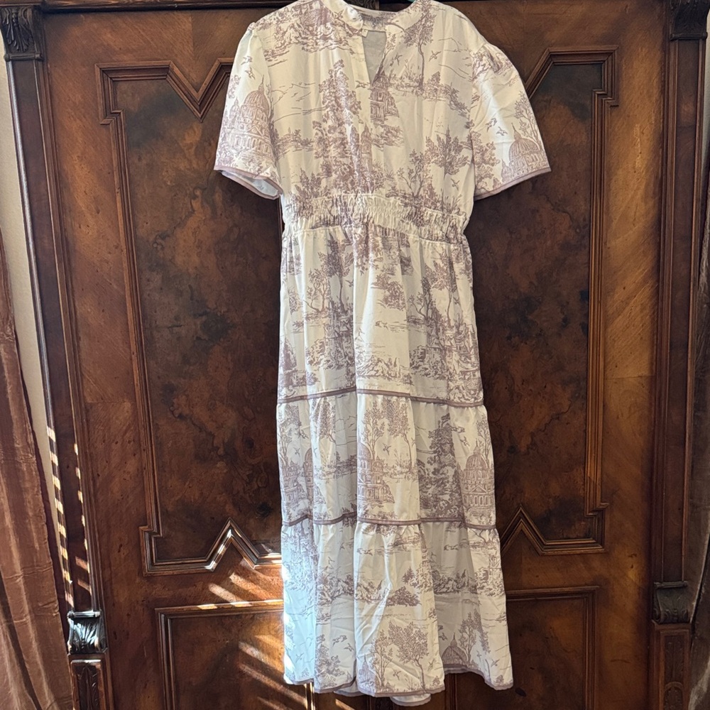 Elegant White and Taupe Women's Dress